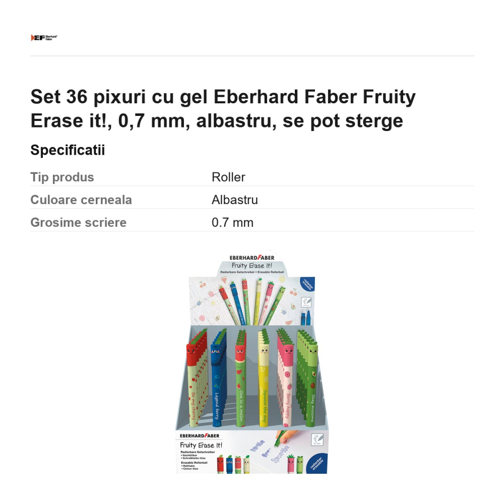 Set 36 pixuri cu gel Eberhard Faber Fruity Erase it!, 0,7 mm, albastru, se pot sterge [3]