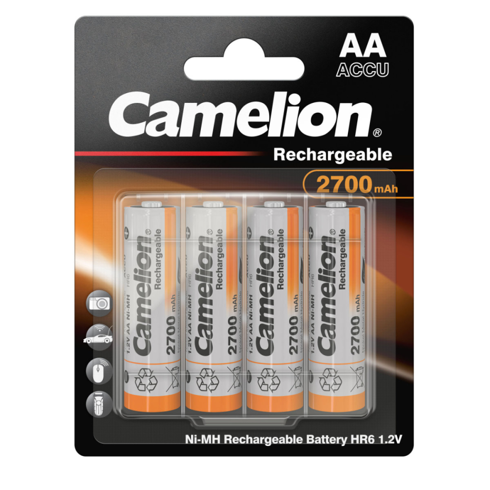 Set 4 Acumulatori AA Reincarcabili Camelion Ni-MH 2700mAh, Capacitate Ultra-Mare, Pentru Aparate Foto, Jucarii, Echipamente High-Drain, Blister [1]