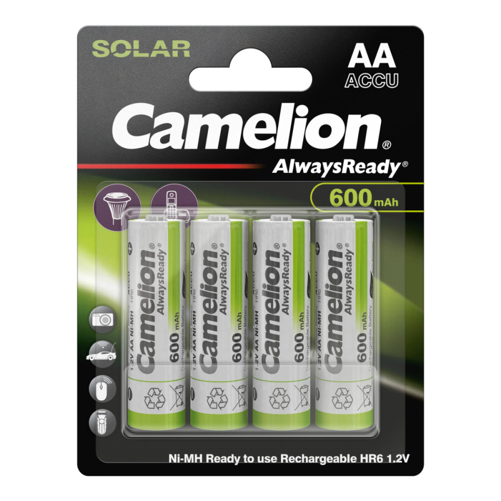 Set 4 Acumulatori AA Reincarcabili Camelion Solar Ni-MH 600mAh, Preincarcati, Pentru Dispozitive cu Consum Redus, Blister [1]