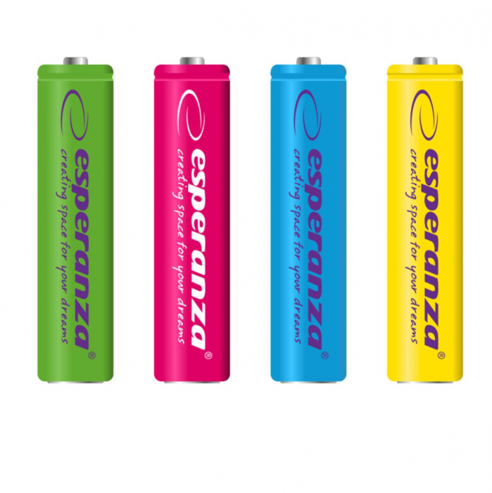 Set 4 acumulatori AAA R3 Esperanza 92343, 1000mAh, Ni-MH, 1.2V, reincarcabili, multicolor [2]