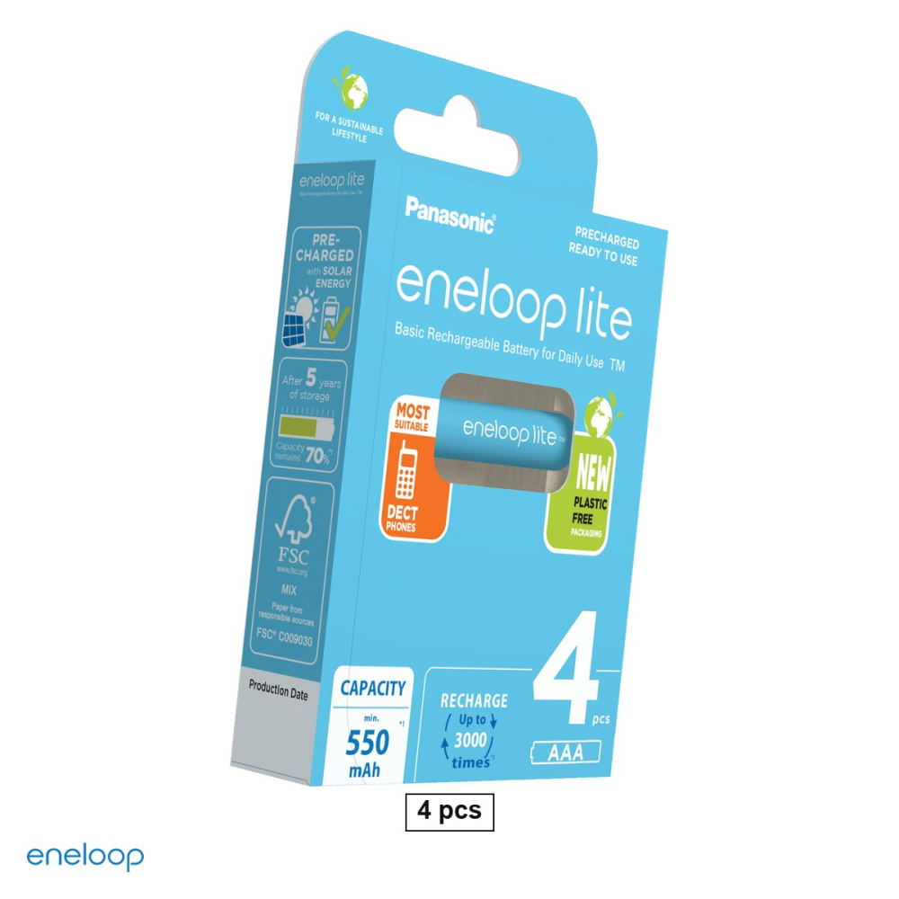 Set 4 acumulatori Ni-MH AAA HR03 Eneloop lite BK-4LCCE, 550 mAh, 1.2 V, preincarcati, 10.5 x 44.5 mm, in blister [1]