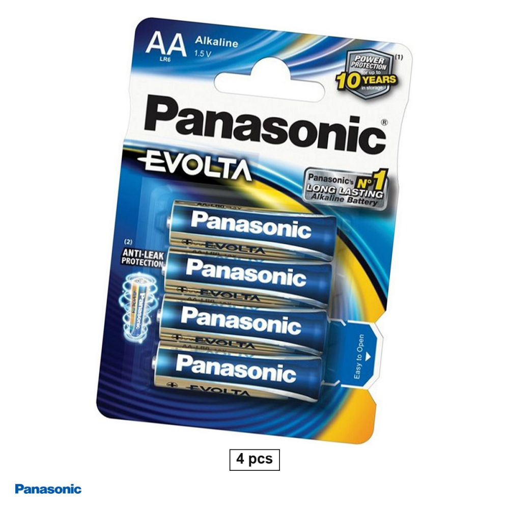 Set 4 baterii alcaline AA LR6 Panasonic Evolta LR6EGE, 1.5 V, 14.5 x 50.5 mm, in blister [1]