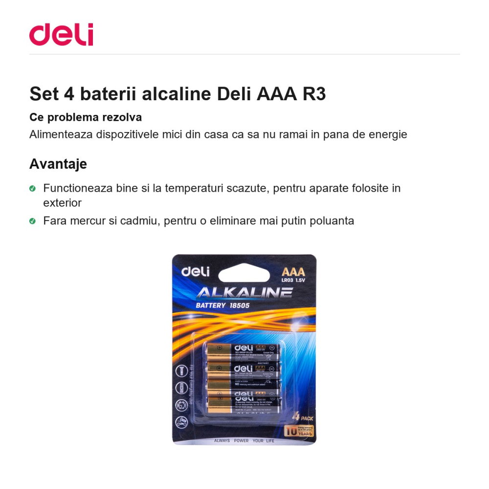 Set 4 baterii alcaline Deli AAA R3 [2]