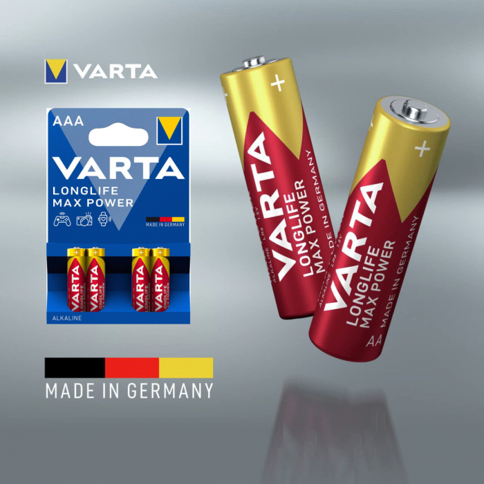 Set 4 baterii alcaline LR03, Varta Longlife Max Power AAA, 1.5V, in blister [4]