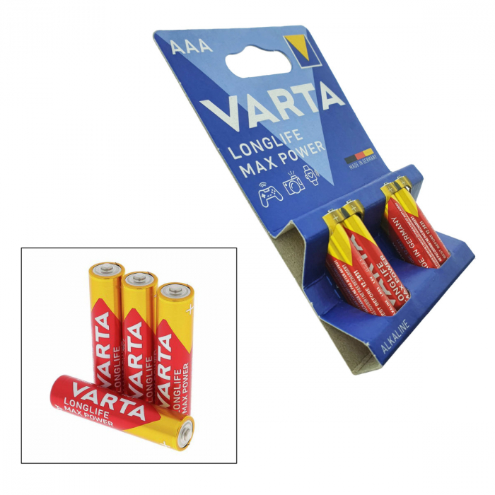 Set 4 baterii alcaline LR03, Varta Longlife Max Power AAA, 1.5V, in blister [3]