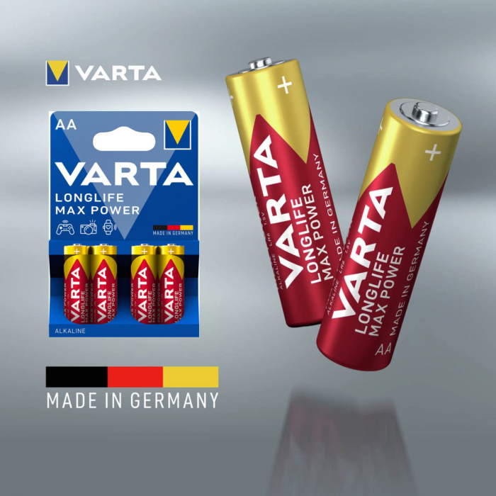 Set 4 baterii alcaline LR06, Varta Longlife Max Power AA, 1.5V, in blister [4]