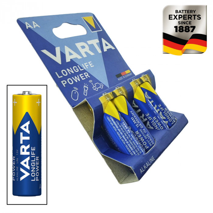 Set 4 baterii alcaline LR06, Varta Longlife Power AA, 1.5V, in blister [4]