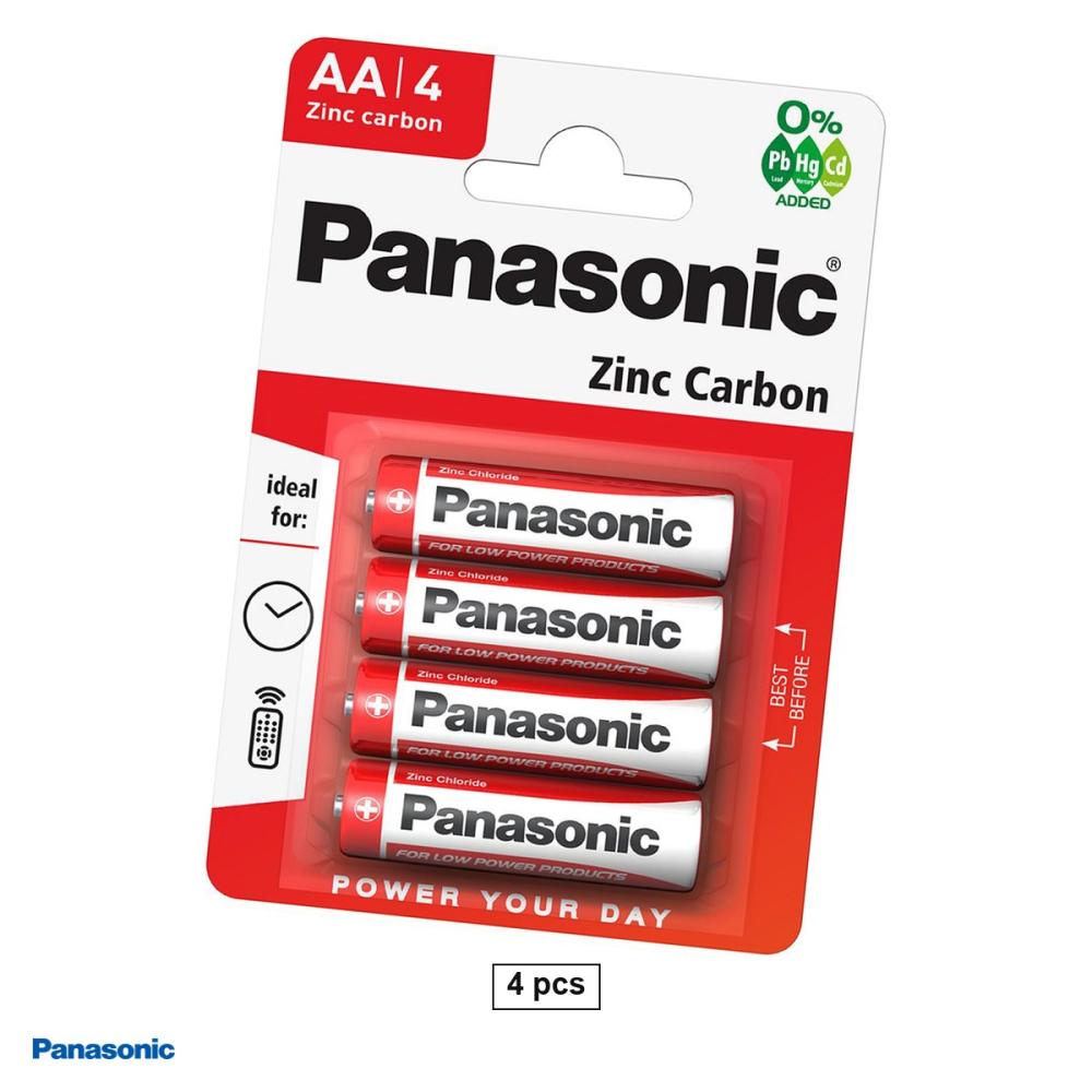 Set 4 baterii zinc carbon Panasonic AA R6, 1.5 V, 14.5 x 50.5 mm, in blister [1]