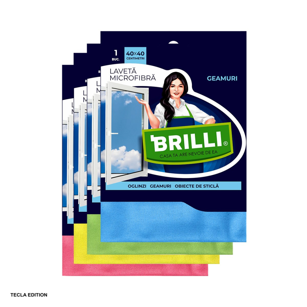 Set 4 lavete din microfibra Brilli pentru curatarea si lustruirea geamurilor si oglinzilor, nu lasa urme sau scame, 40x40 cm [4]