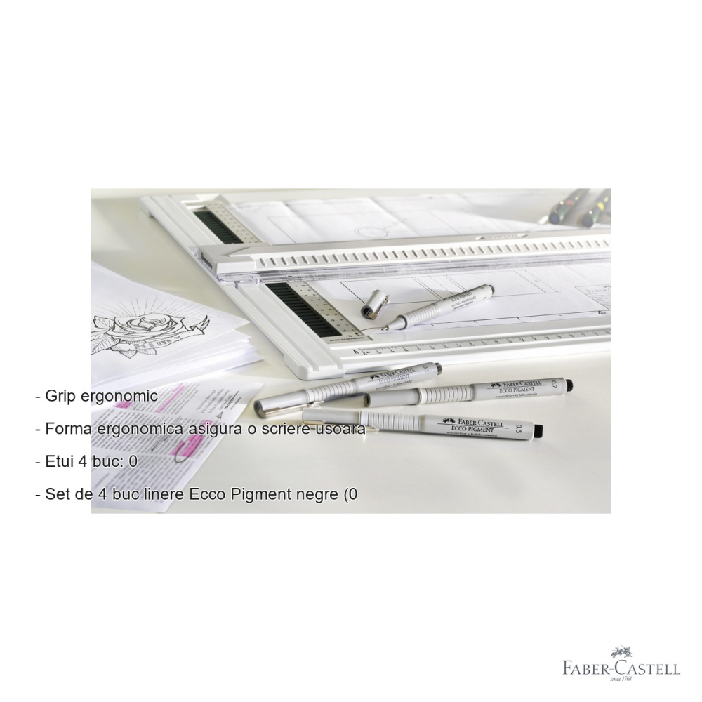 Set 4 linere Faber-Castell Ecco Pigment negre, varf metalic, rezistente la apa, pentru desen si schite [2]