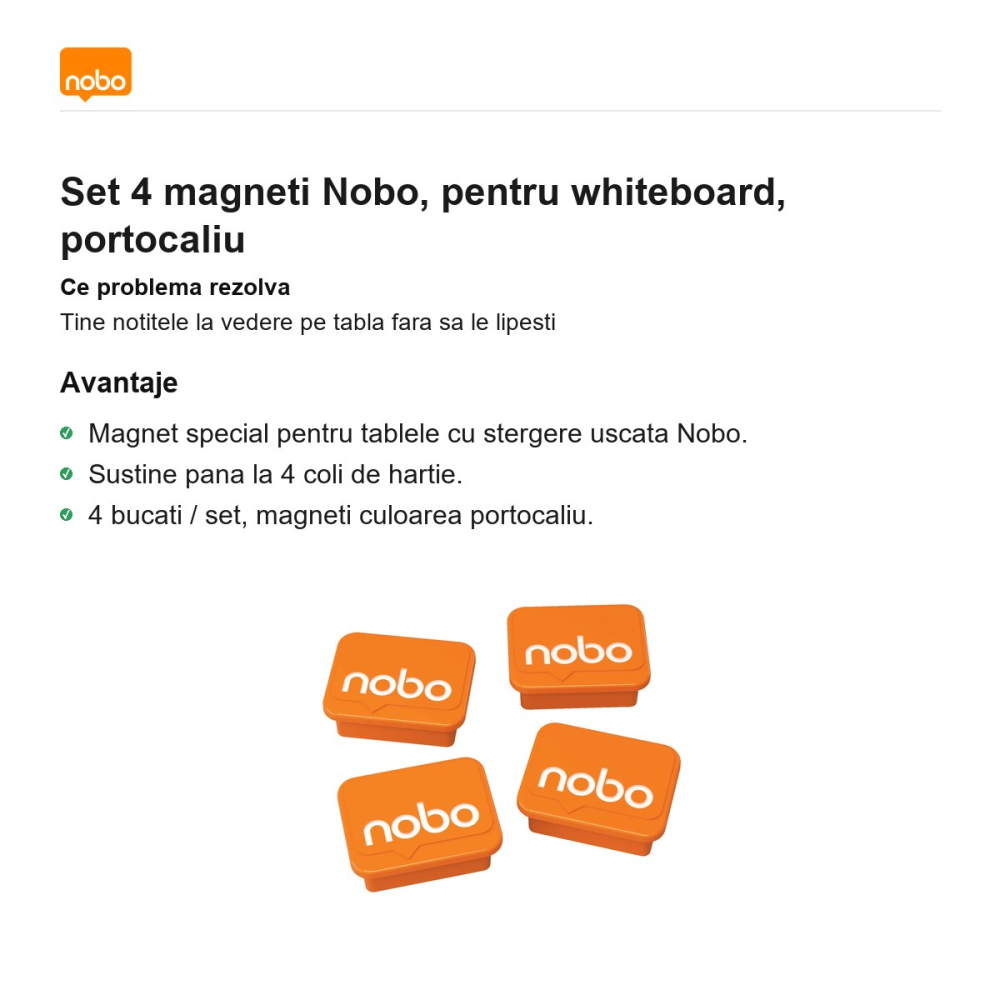 Set 4 magneti Nobo, pentru whiteboard, portocaliu [2]