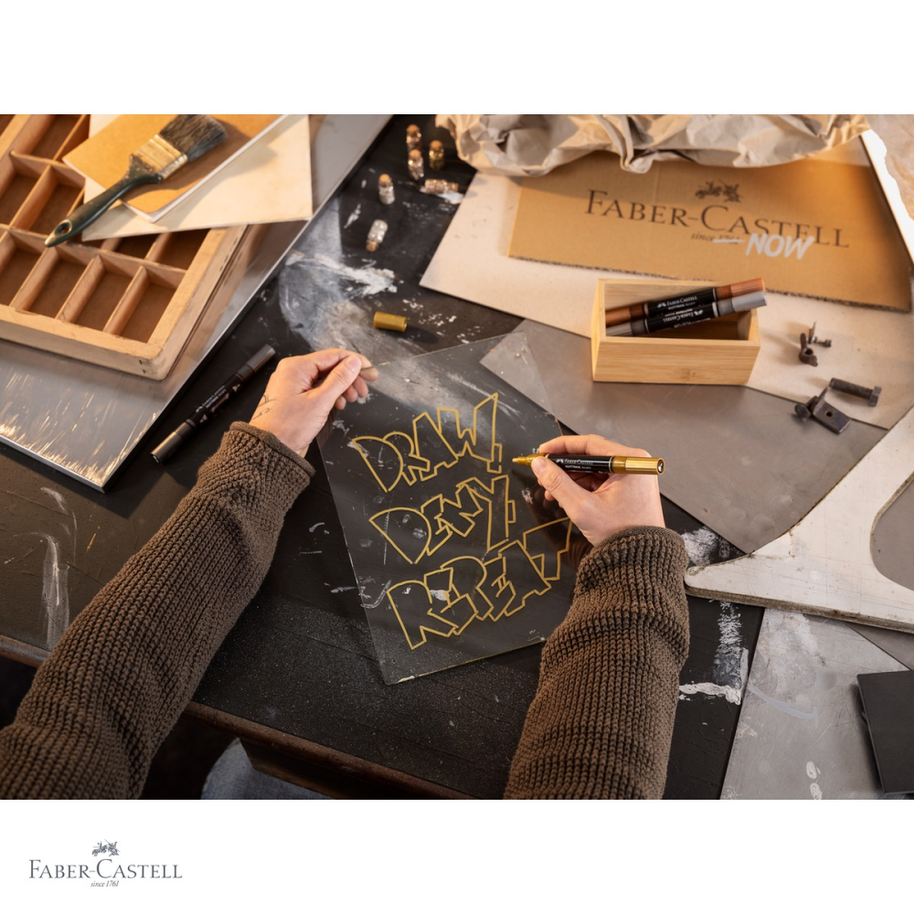 Set 4 markere acrilice metalizate Faber-Castell Multimark, varf dublu, pentru suprafete multiple [4]