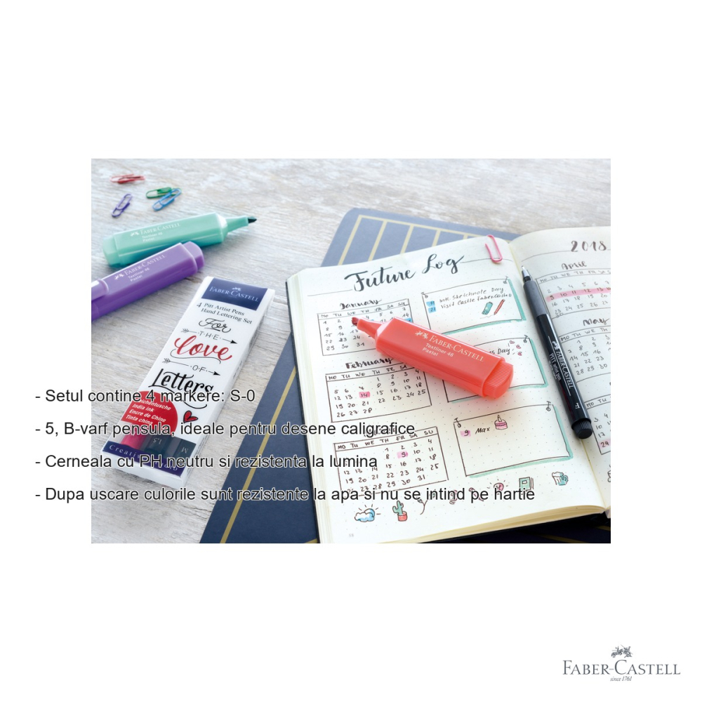 Set 4 markere caligrafice Faber-Castell Pitt Artist Pen, varfuri multiple, pentru desen artistic si caligrafie [2]