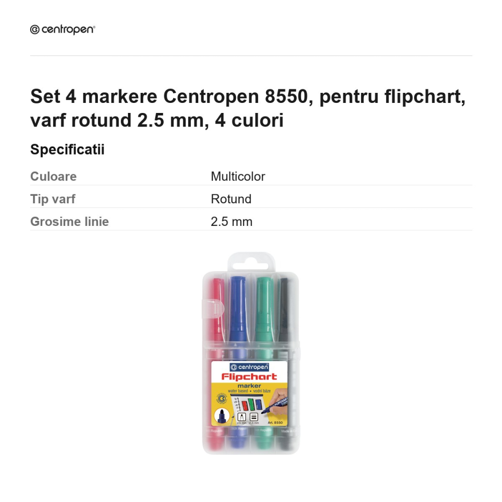 Set 4 markere Centropen 8550, pentru flipchart, varf rotund 2.5 mm, 4 culori [3]