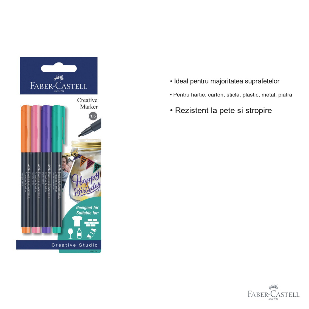 Set 4 markere creative Faber-Castell, varf 1.5 mm, pentru hartie, sticla, plastic si metal [3]
