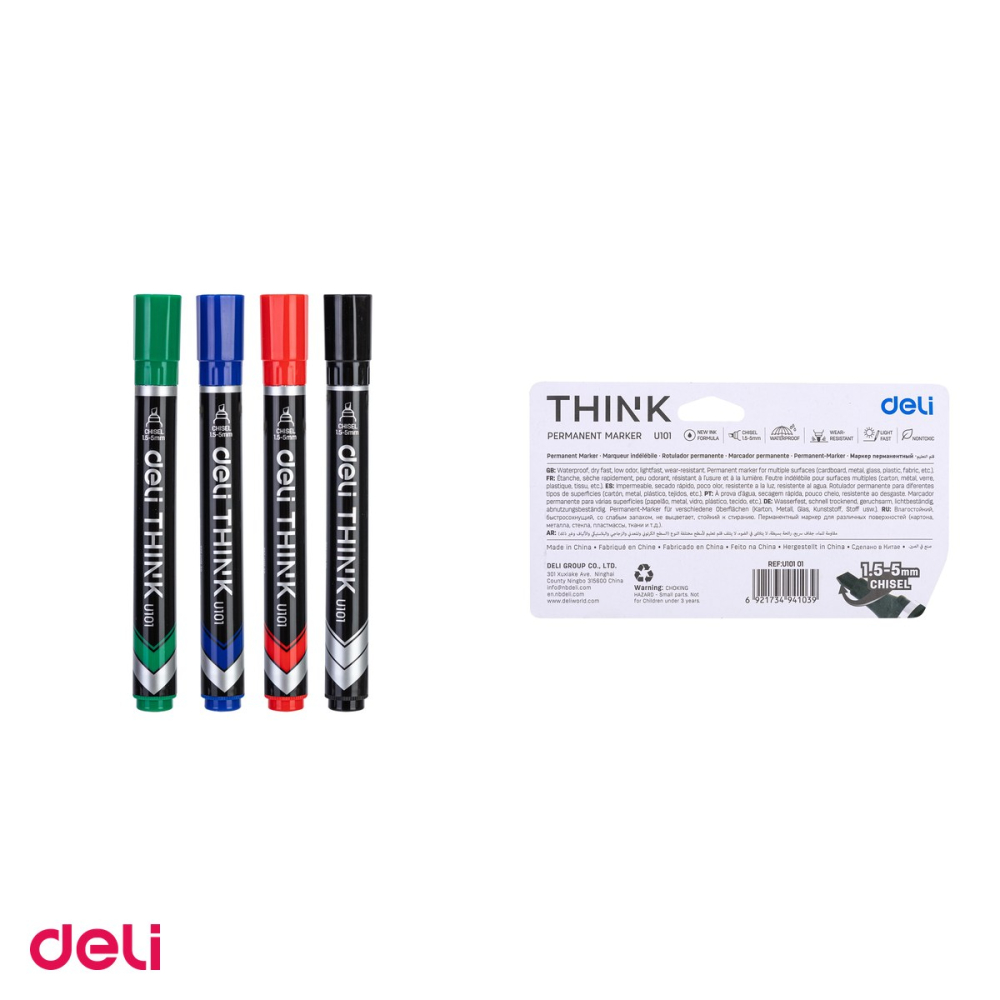 Set 4 markere de 1.5-5mm, Deli, permanent varf, tesit, scris asortate [4]