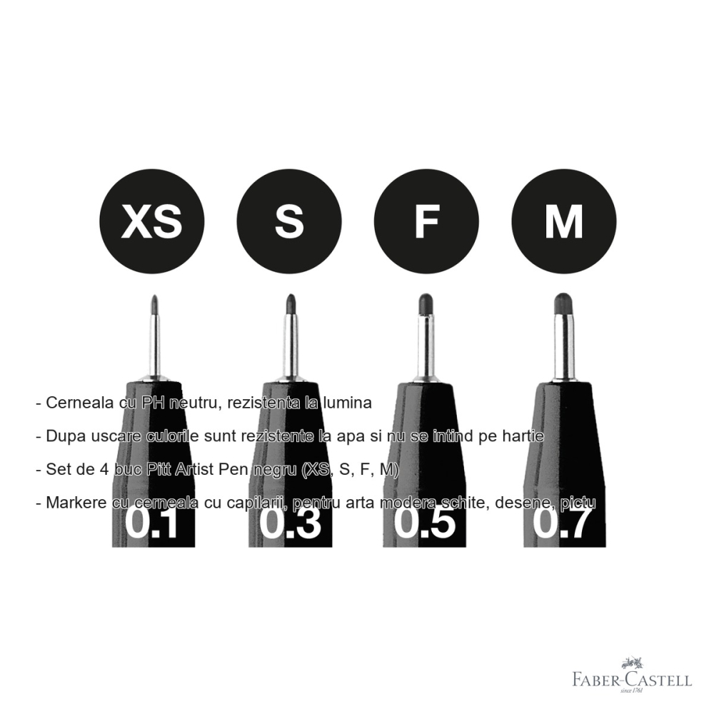 Set 4 markere Faber-Castell Pitt Artist Pen, cerneala rezistenta la apa, pentru schite si desen artistic [2]