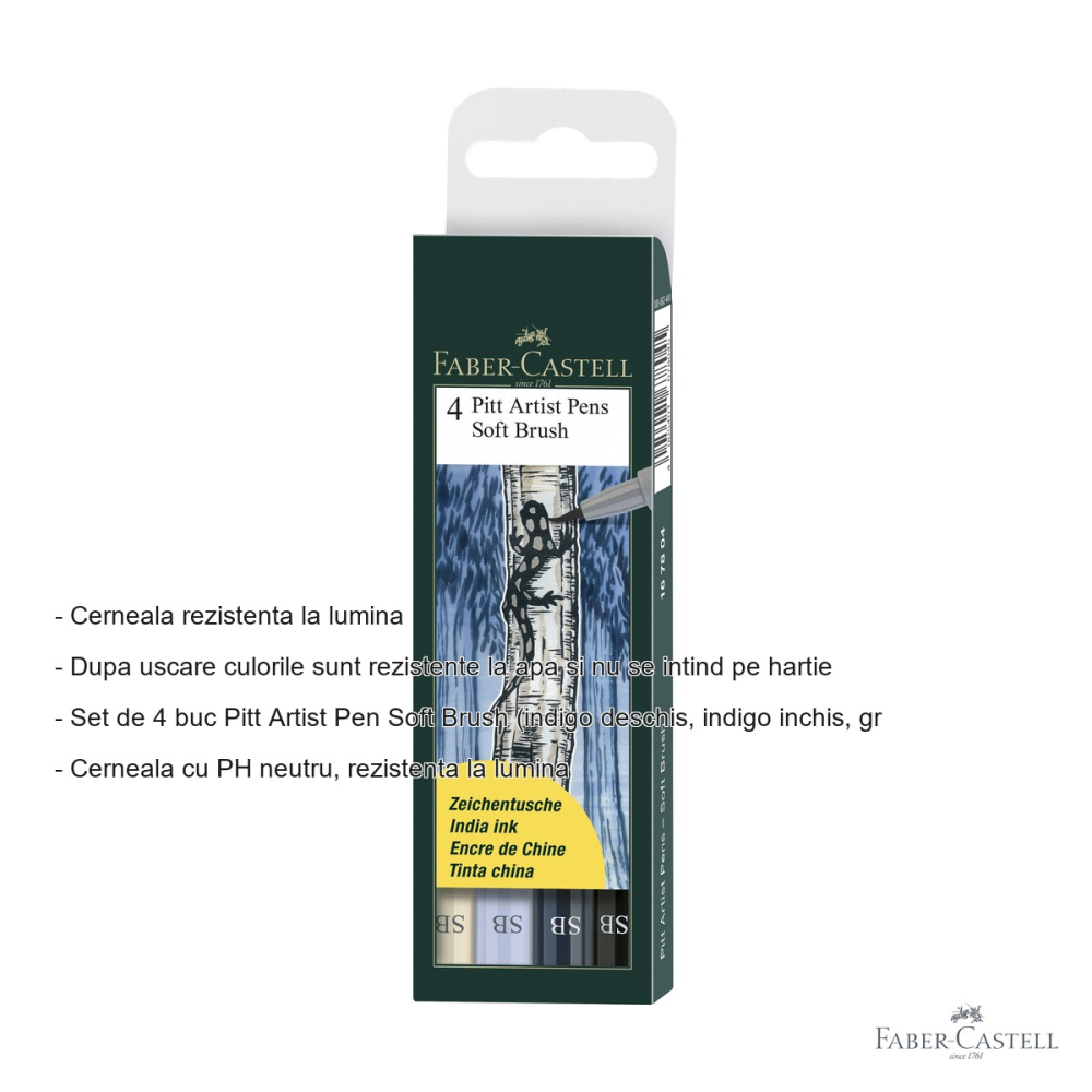 Set 4 markere Faber-Castell Pitt Artist Pen Soft Brush, varf pensula flexibil, pentru arta si grafica [2]