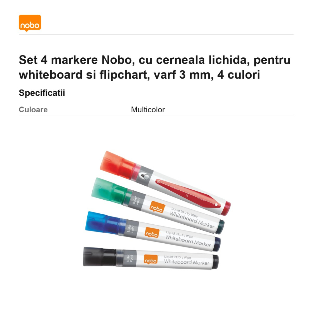 Set 4 markere Nobo, cu cerneala lichida, pentru whiteboard si flipchart, varf 3 mm, 4 culori [3]