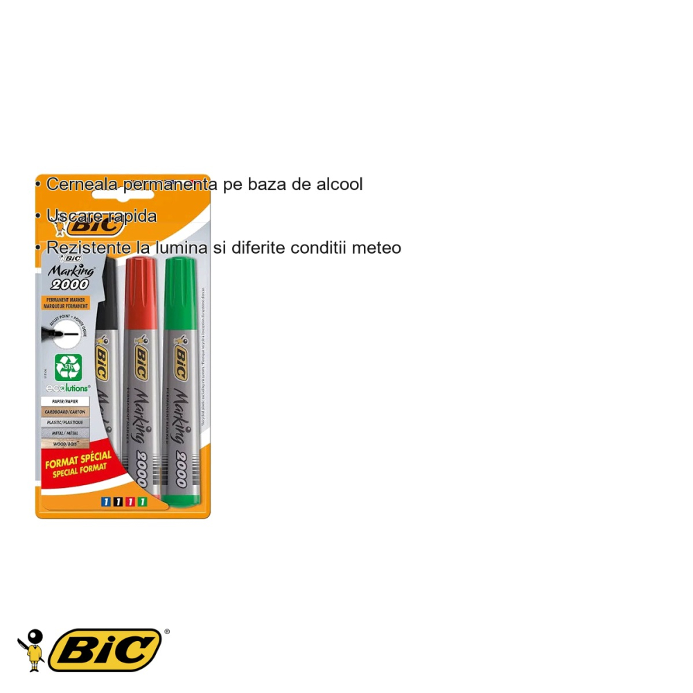 Set 4 markere permanente Bic 2000, varf rotund 2.5 mm, pentru suprafete multiple [3]
