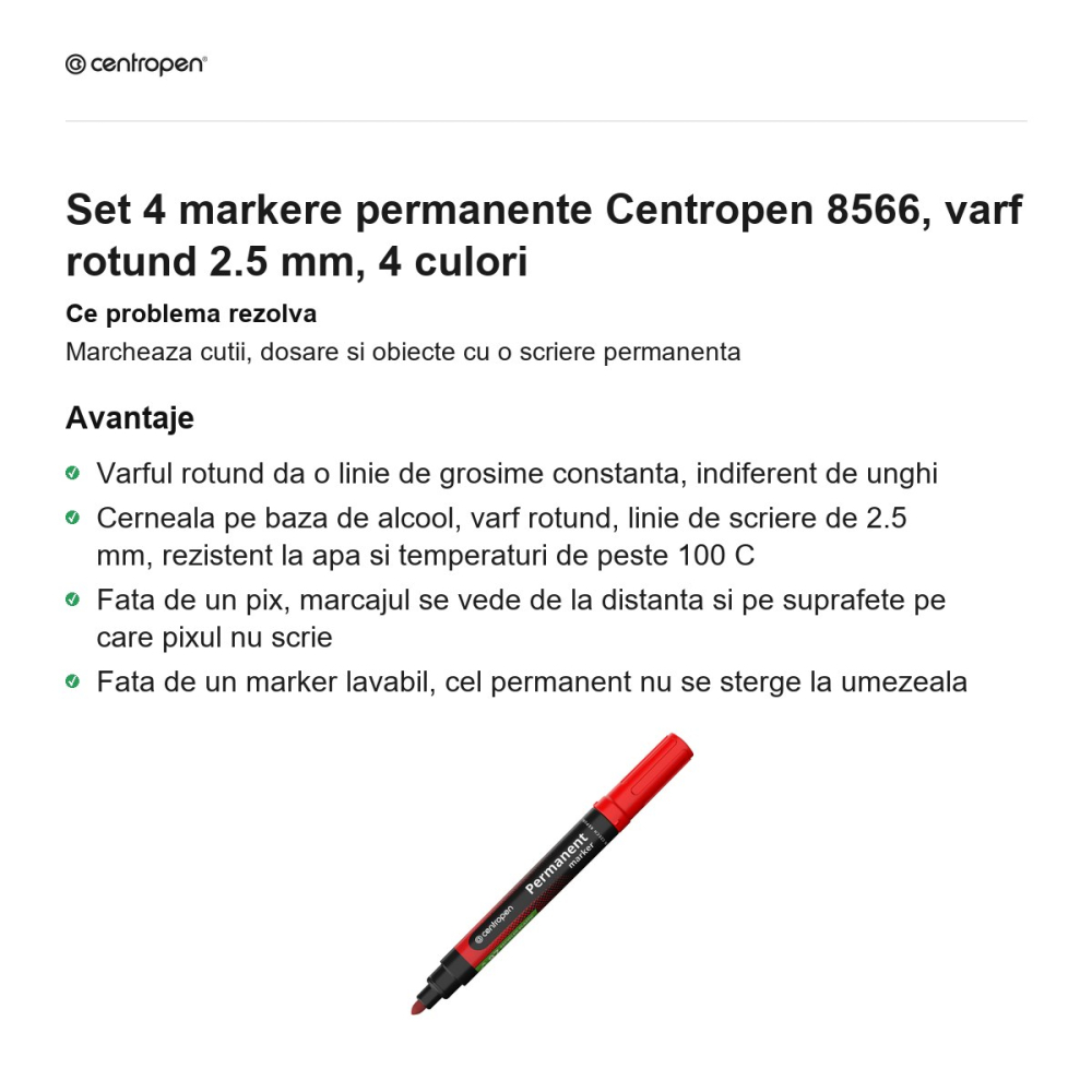 Set 4 markere permanente Centropen 8566, varf rotund 2.5 mm, 4 culori [2]