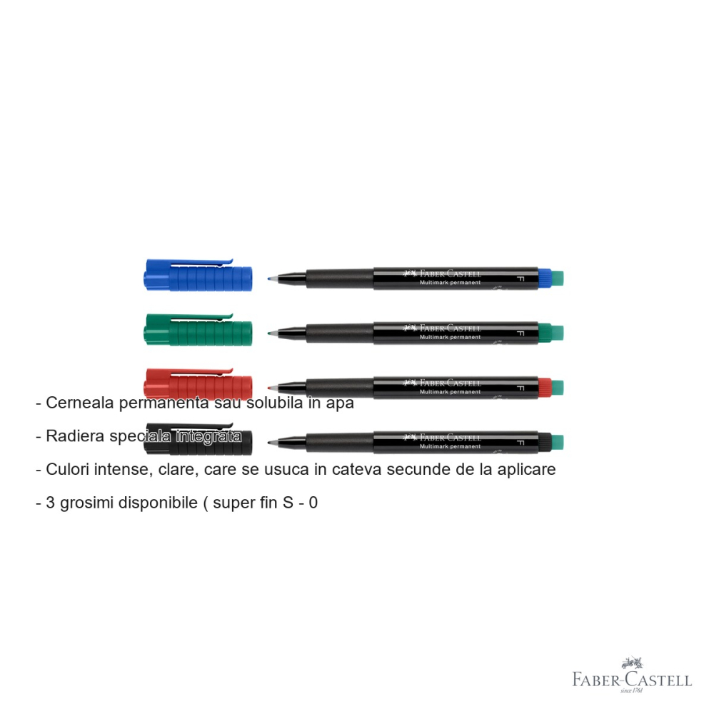 Set 4 markere permanente Faber-Castell Multimark, varf super fin 0.4 mm, pentru CD, sticla si plastic [2]