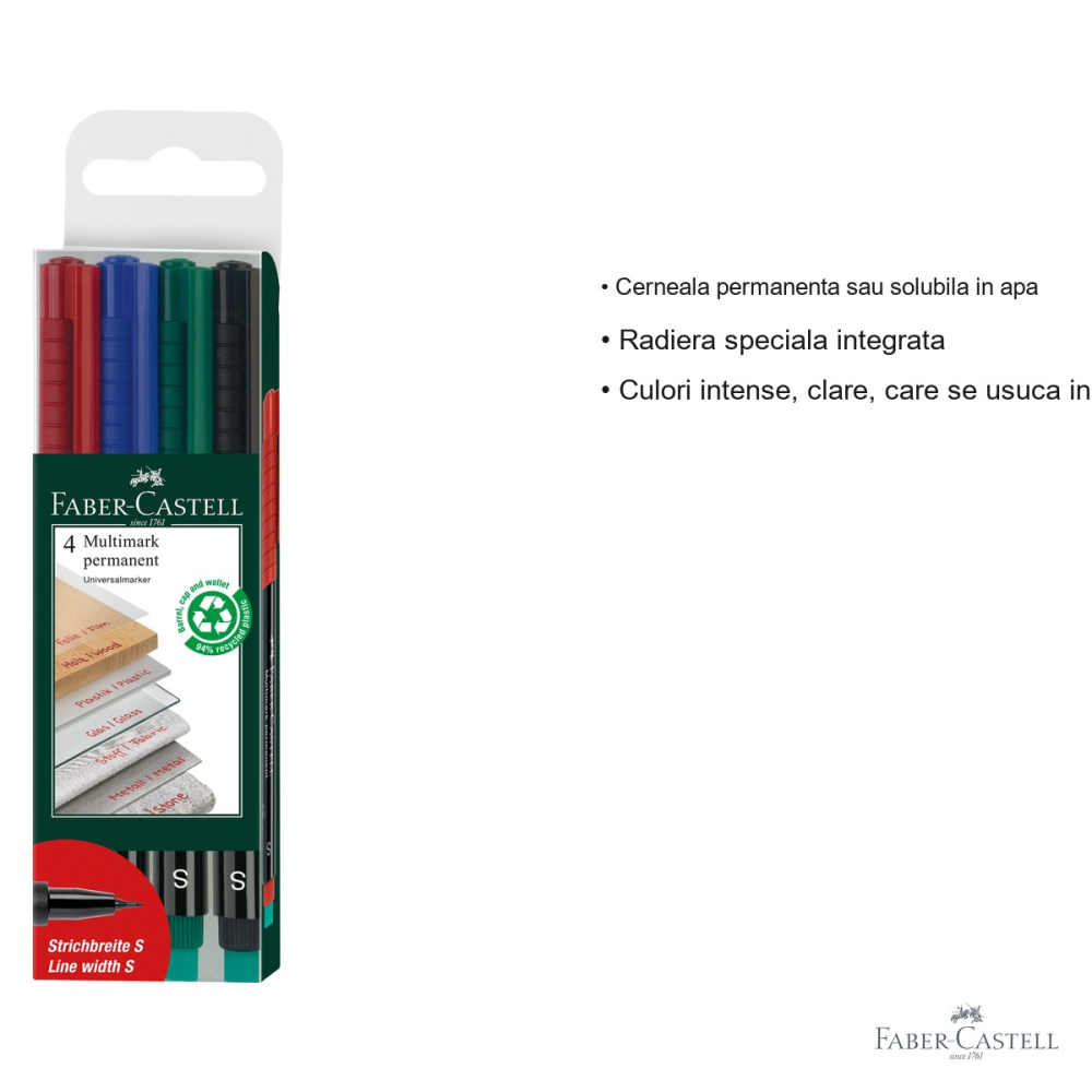 Set 4 markere permanente Faber-Castell Multimark, varf super fin 0.4 mm, pentru CD, sticla si plastic [3]