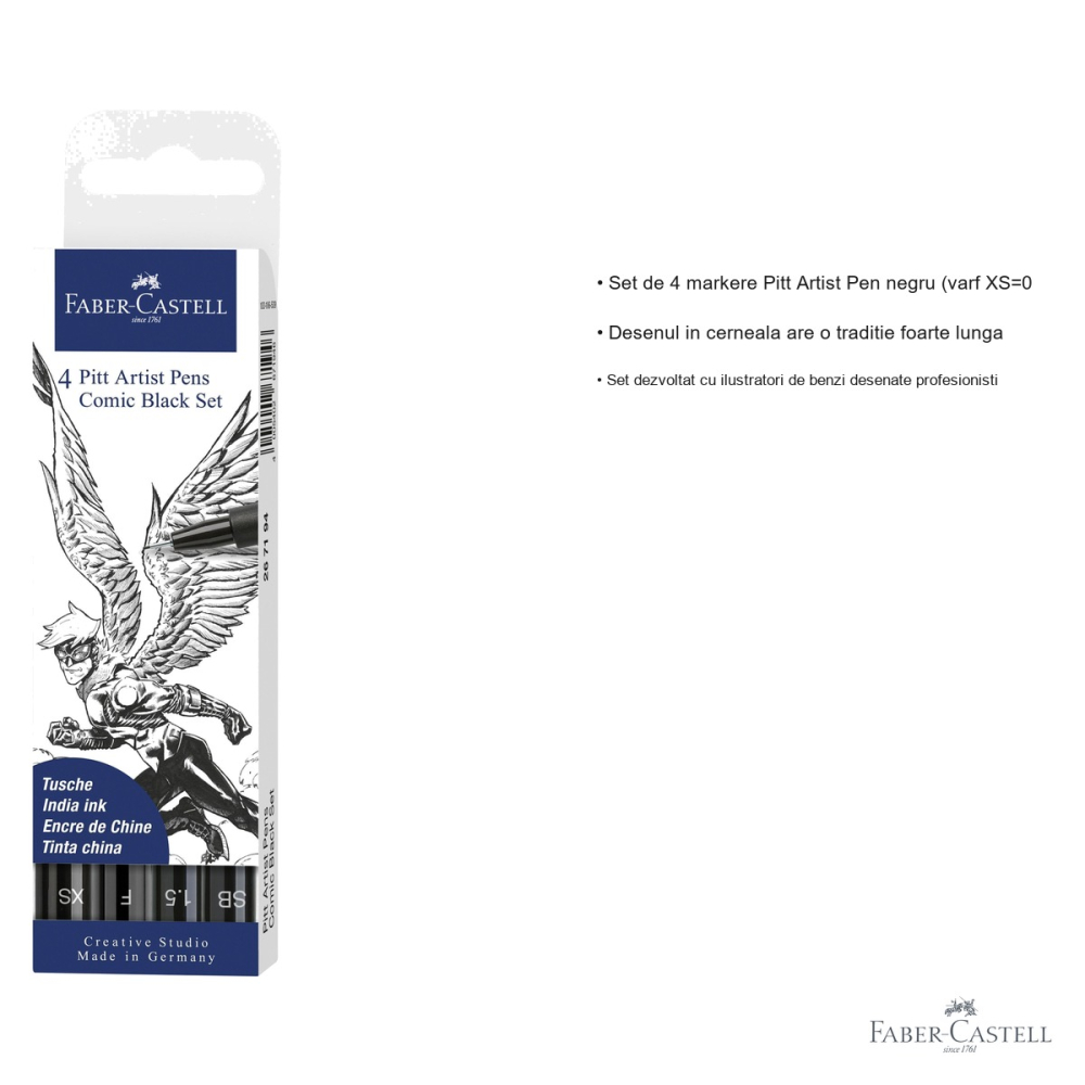 Set 4 markere Pitt Artist Pen Faber-Castell, cerneala neagra, pentru ilustratie si benzi desenate [3]