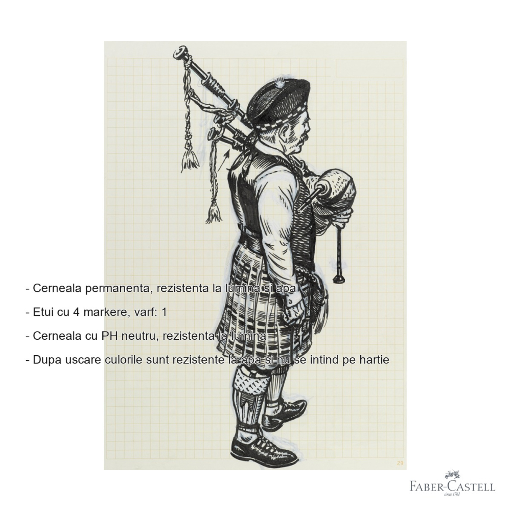 Set 4 markere Pitt Artist Pen Faber-Castell, cerneala permanenta negru, pentru desen si ilustratie [2]