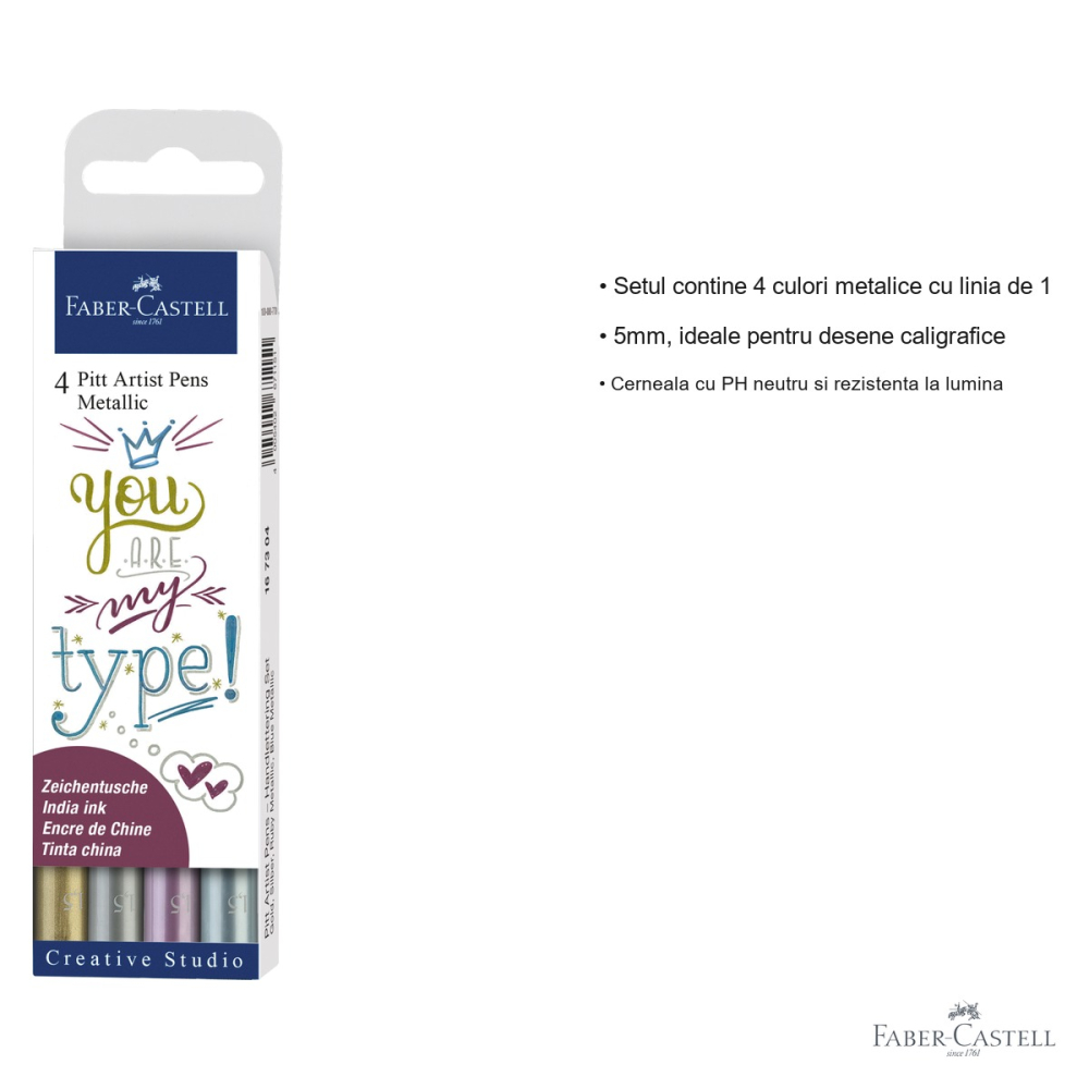 Set 4 markere Pitt Artist Pen Faber-Castell, culori metalizate, linie 1.5mm, pentru desen si caligrafie [3]