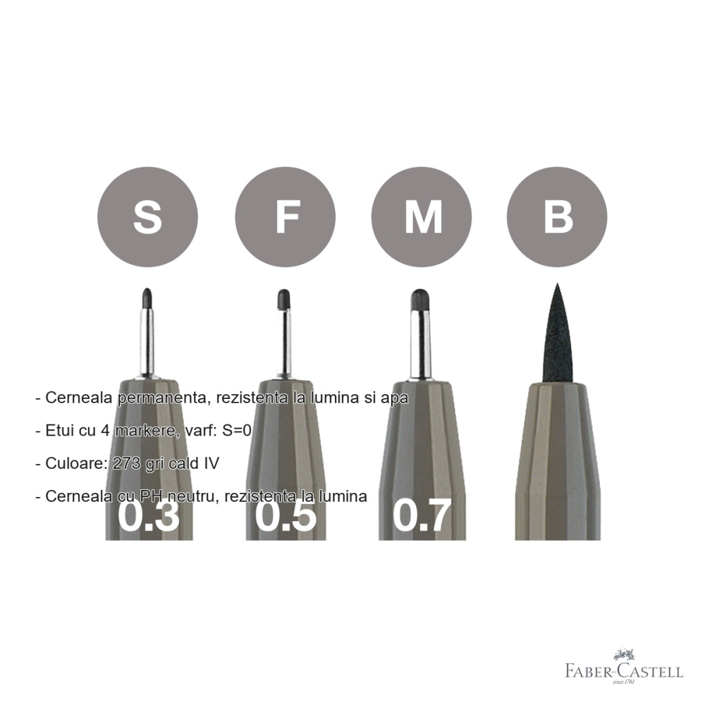 Set 4 markere Pitt Artist Pen Faber-Castell, gri cald, varfuri multiple, pentru schite si ilustratii [2]