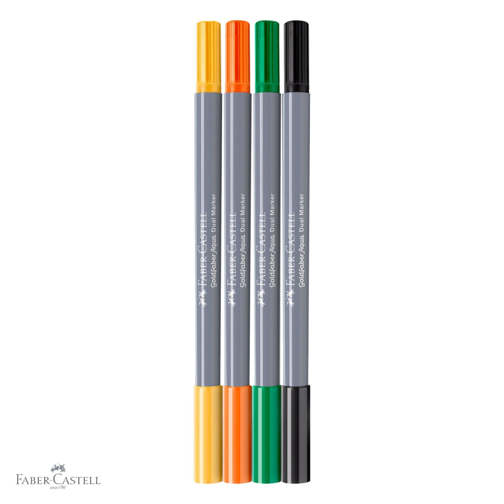 Set 4 markere solubile cu 2 capete Faber-Castell Goldfaber, colectia Tropical Toucan, pentru pictura si desen [4]