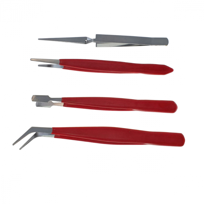 Set 4 pensete, cu varf plat, ascutit, curbat in unghi si cu brate incrucisate, lungimi 112 - 122 mm [2]