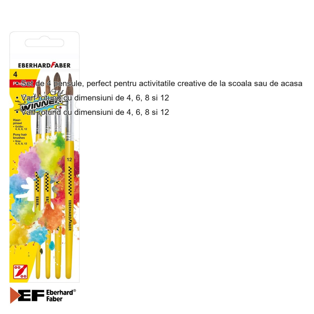 Set 4 pensule Eberhard Faber, varf rotund, marimi 4/6/8/12, pentru activitati creative scolare si casnice [3]