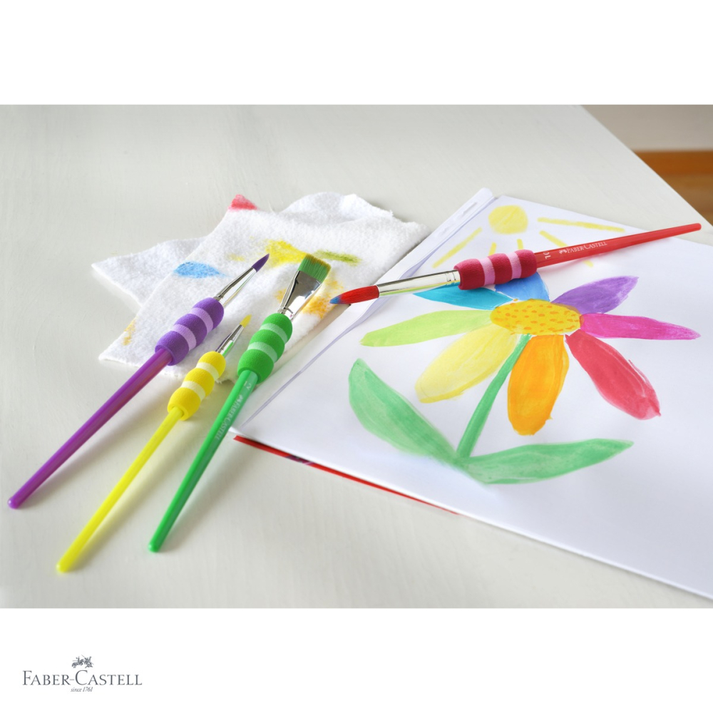 Set 4 pensule Faber-Castell Soft Touch, par sintetic, grip moale, pentru scoala [4]