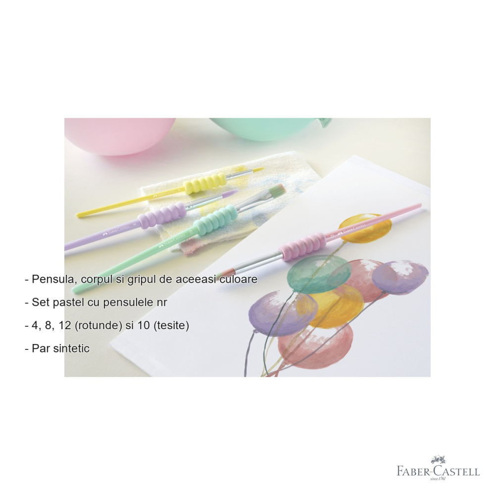 Set 4 pensule Faber-Castell Soft Touch Pastel, par sintetic, rotunde si tesite, pentru desen si pictura [2]