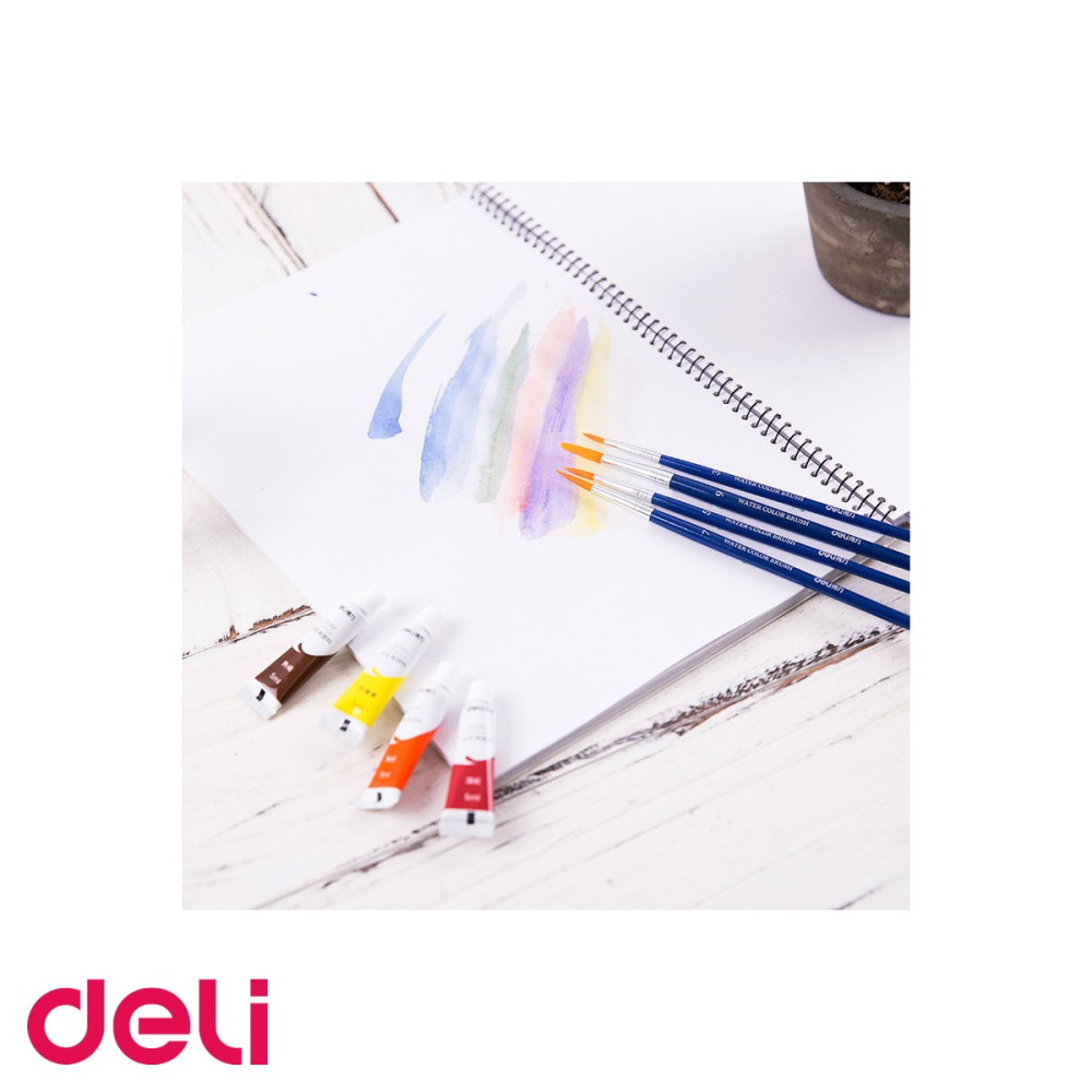 Set 4 pensule pictura Deli, varf rotund, marimi 3-5-7-9, peri nailon, pentru detalii si mixare culori [4]