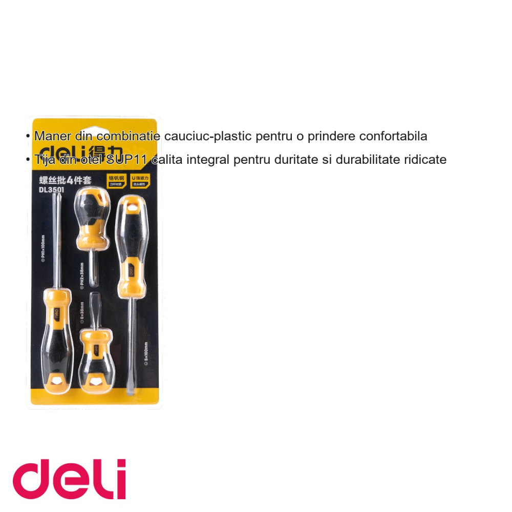 Set 4 surubelnite Deli, marimi diverse, maner cauciuc-plastic ergonomic, pentru uz general [3]