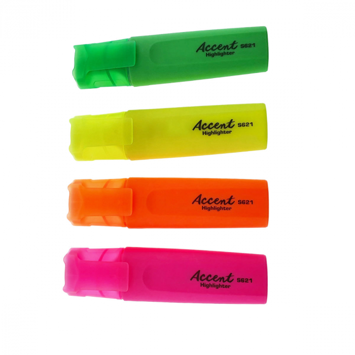 Set 4 textmarkere evidentiatoare fluorescente cu varf dublu de1mm si 5mm, uscare rapida, model Accent S621, cerneala non-toxica [2]