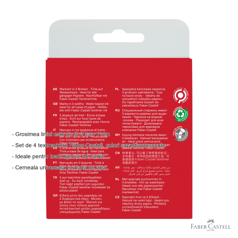 Set 4 textmarkere Faber-Castell, culori superfluorescente, cerneala pe baza de apa, pentru birou si studiu [2]