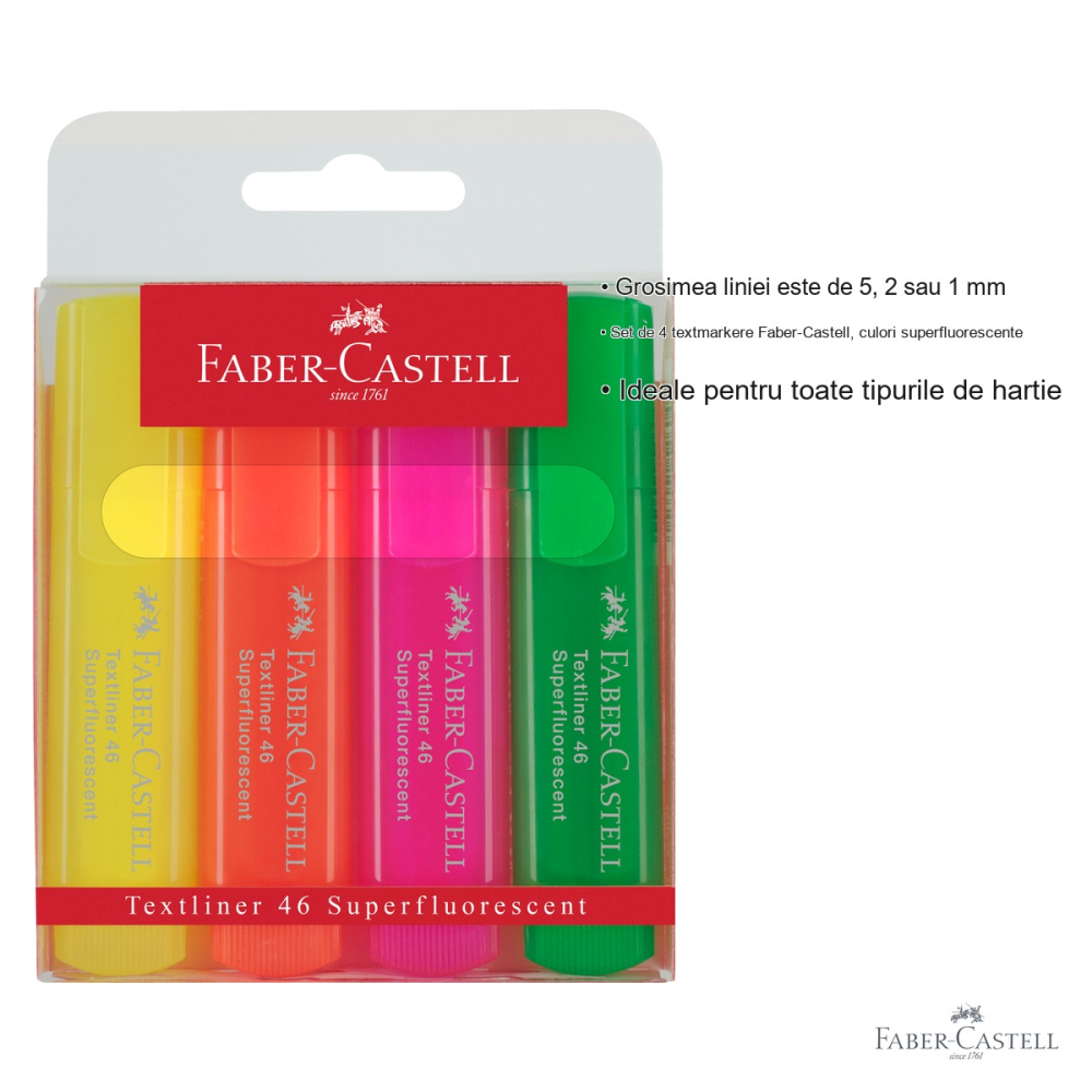 Set 4 textmarkere Faber-Castell, culori superfluorescente, cerneala pe baza de apa, pentru birou si studiu [3]