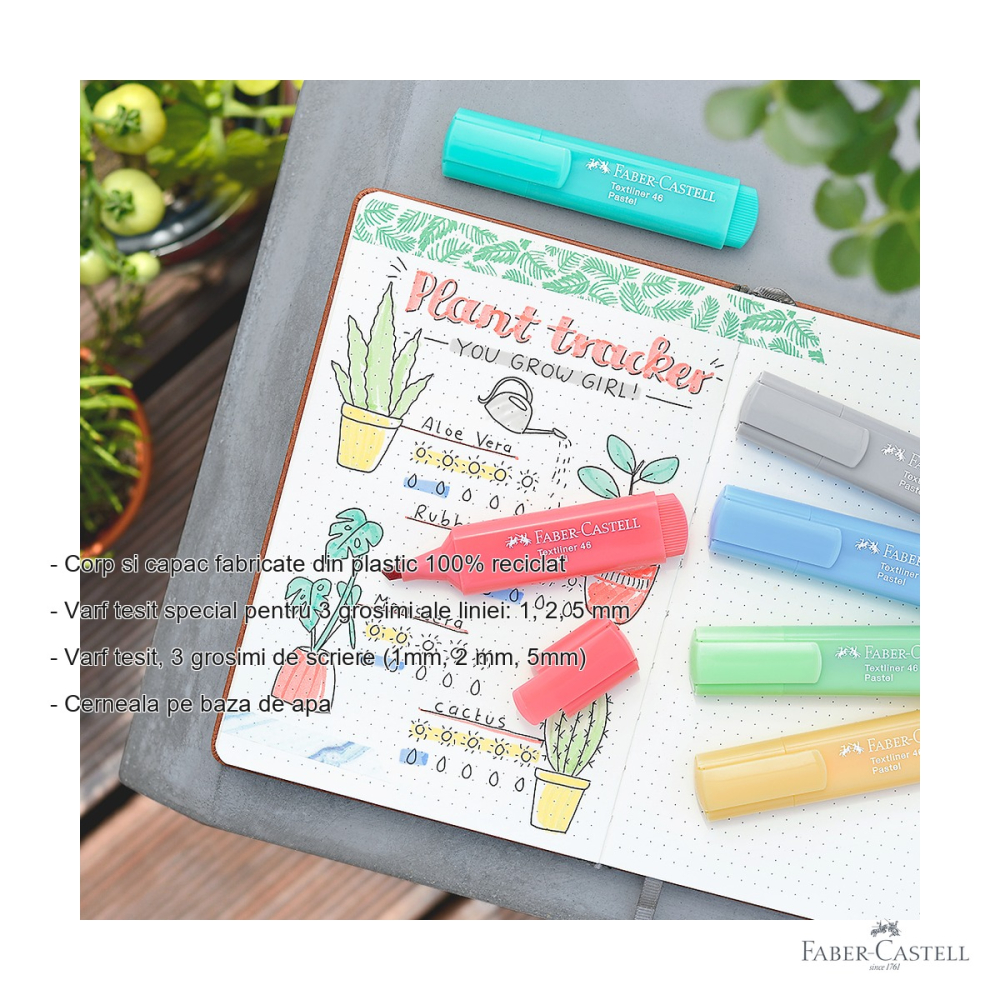 Set 4 textmarkere pastel Faber-Castell, varf tesit 3 grosimi, cerneala pe baza de apa [2]