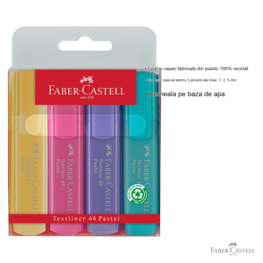 Set 4 textmarkere pastel Faber-Castell, varf tesit 3 grosimi, cerneala pe baza de apa [3]
