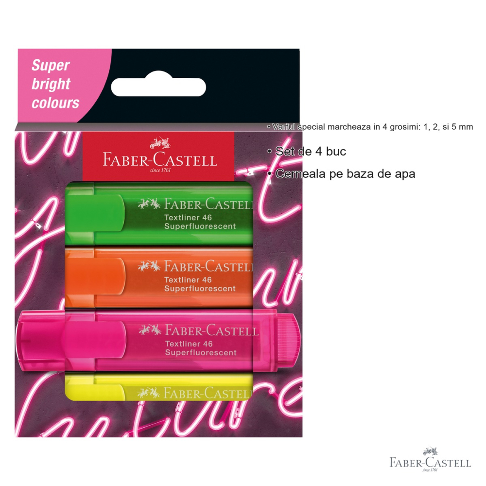 Set 4 textmarkere superfluorescente Faber-Castell Gen Z, varf special 4 grosimi, pentru toate tipurile de hartie [3]