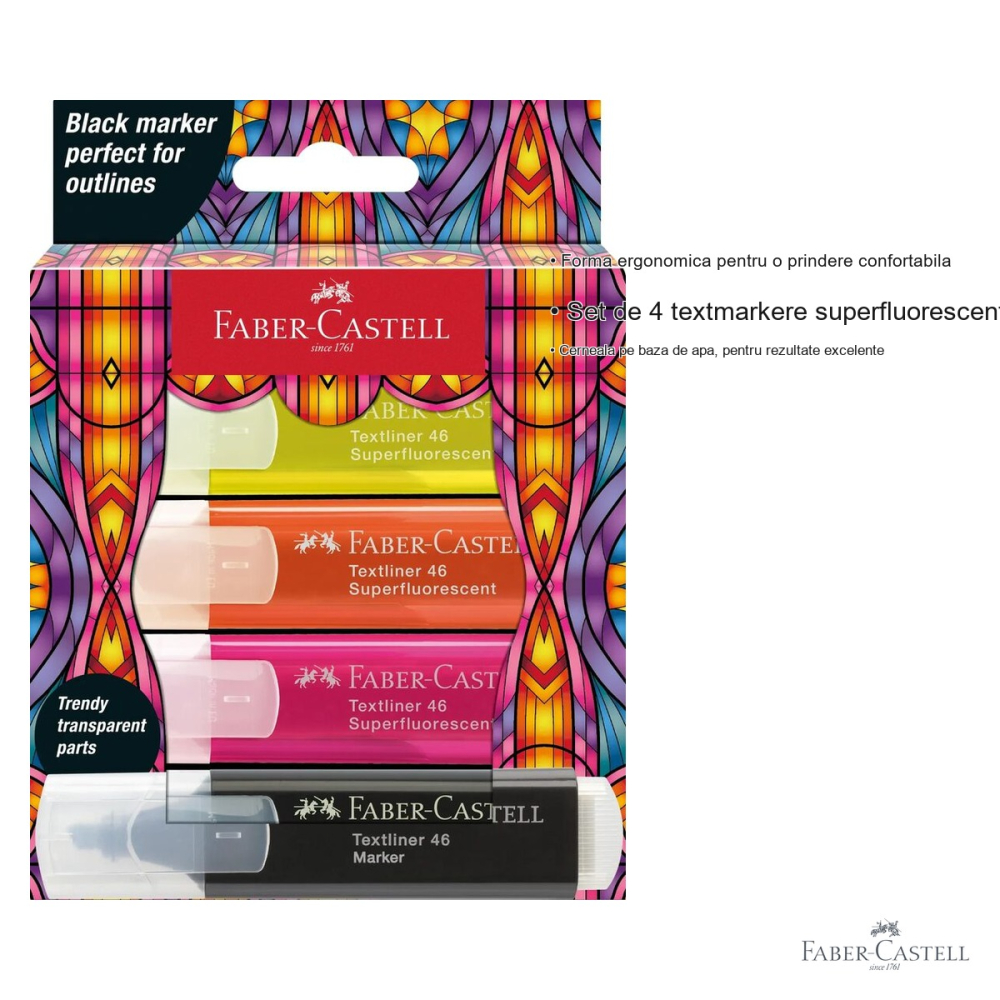 Set 4 textmarkere superfluorescente Faber-Castell Glassy, varf tesit, editie speciala [3]
