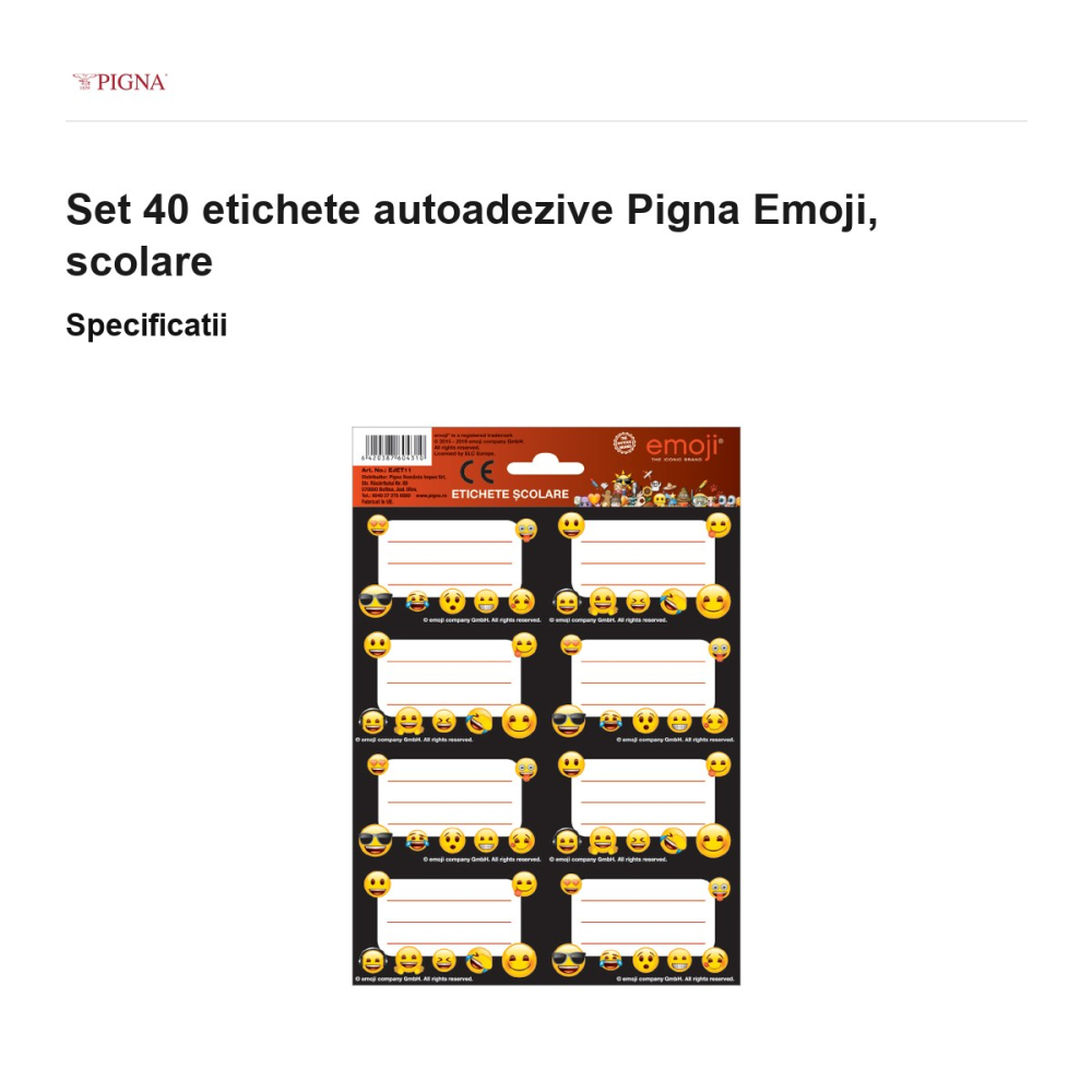 Set 40 etichete autoadezive Pigna Emoji, scolare [3]