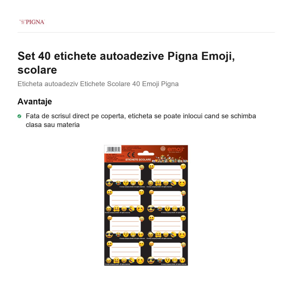 Set 40 etichete autoadezive Pigna Emoji, scolare [2]