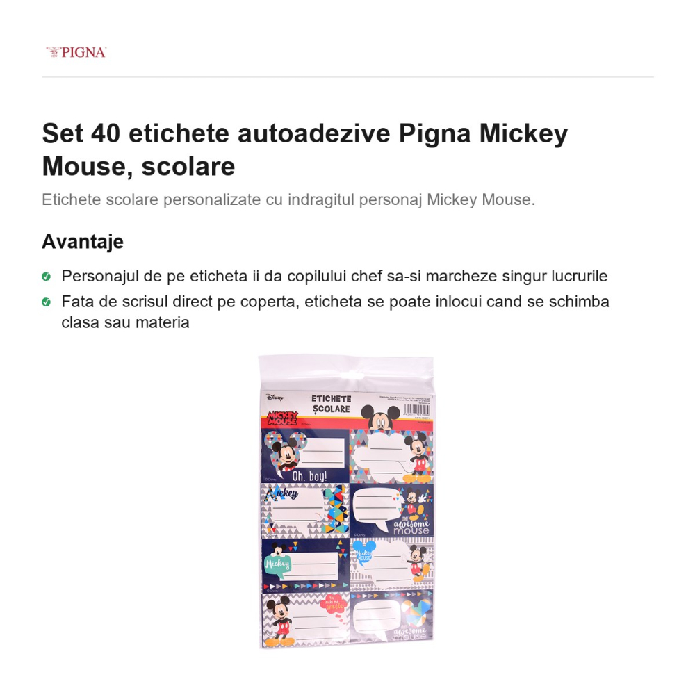 Set 40 etichete autoadezive Pigna Mickey Mouse, scolare [2]