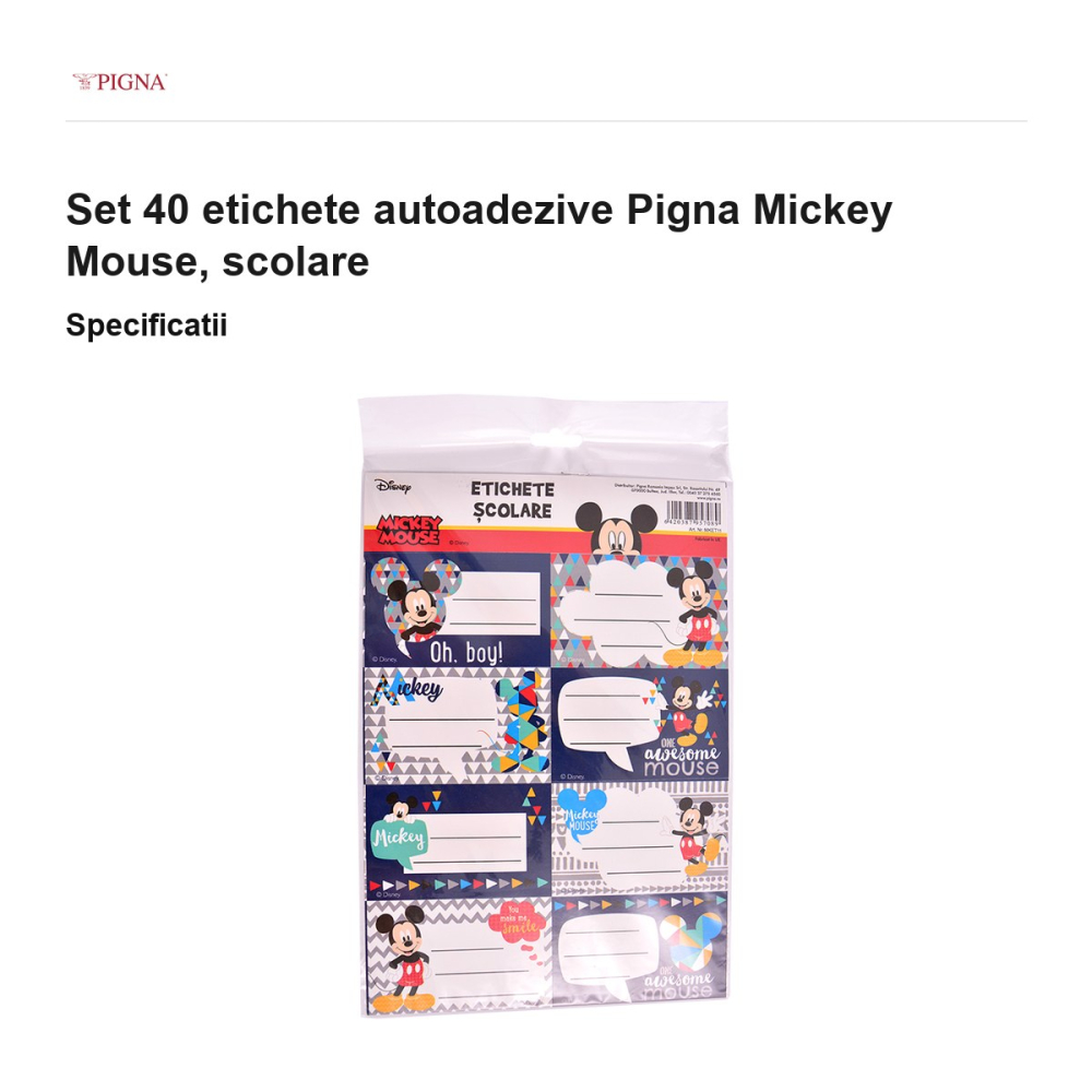 Set 40 etichete autoadezive Pigna Mickey Mouse, scolare [3]