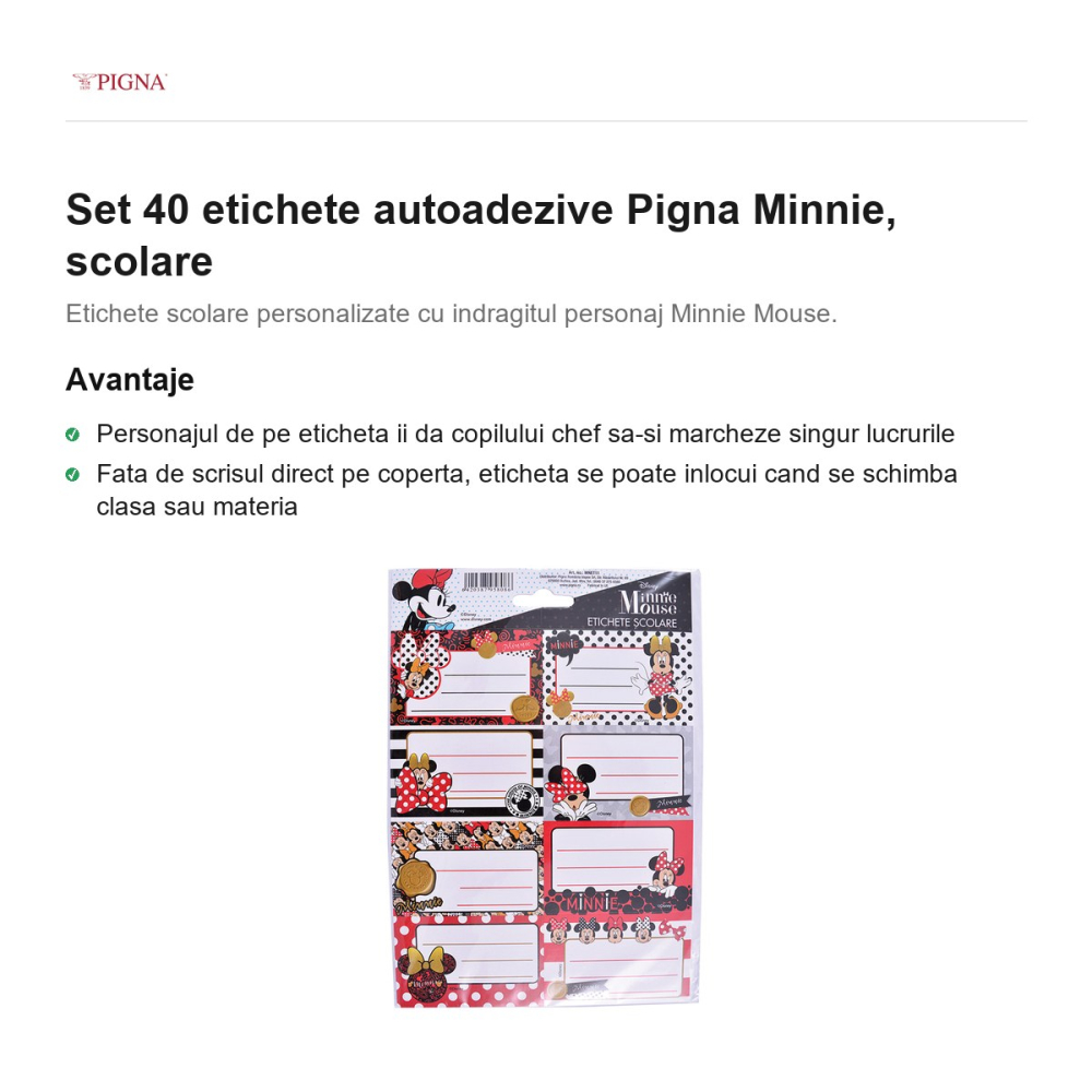Set 40 etichete autoadezive Pigna Minnie, scolare [2]